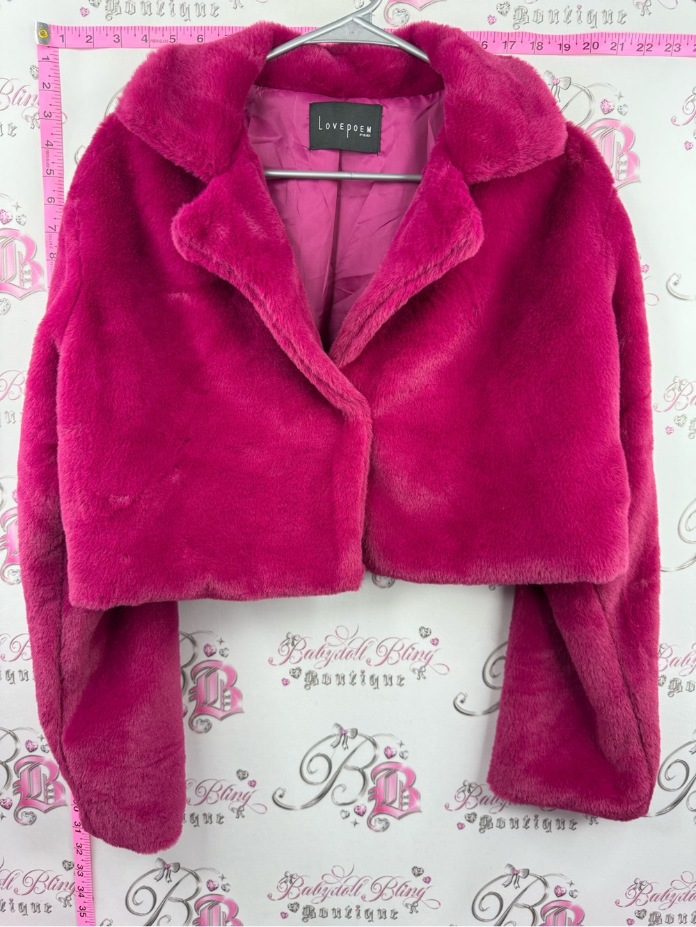 Love poem jacket furry fuzzy pink Fuchsia Faux Fur Cropped Jacket